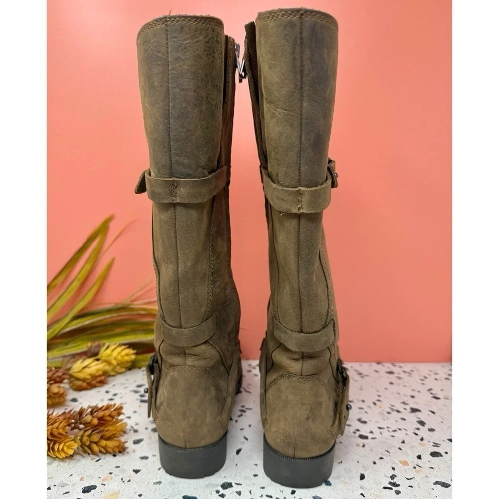 TEVA De La Vina Tall Brown Leather Riding Boots Waterproof Moto Zip Women’s Sz 6